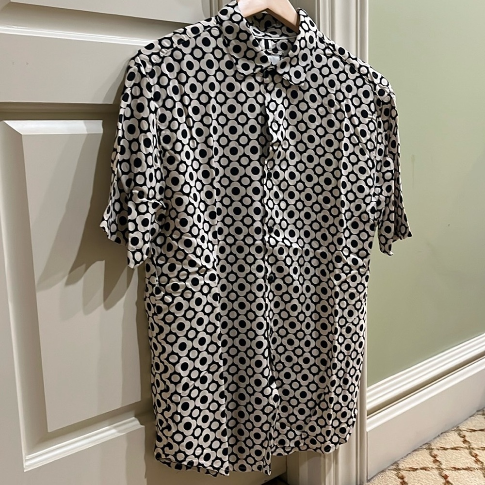 Denim & Flower Black and White Geometric Short Sleeve Button-Down Shirt